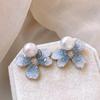 Blue Crystal Flower Pearl Earrings for Women's Light Luxury High-end Earrings