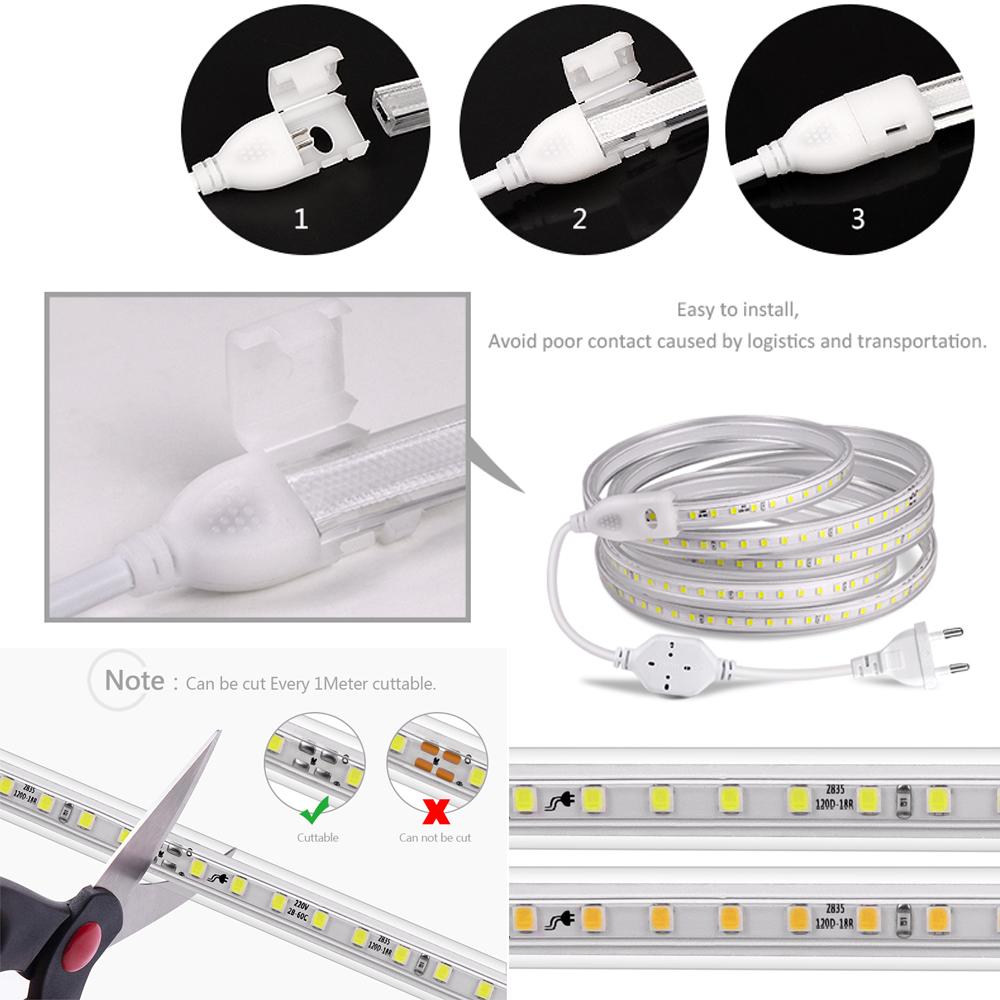 1-20 м светодиодная лента белая теплая белая 2835SMD 120 светодиодов/м светодиодная лампа AC220V водонепроницаемая гибкая светодиодная лента высокая яркая диодная светодиодная лампа с вилкой европейского стандарта