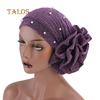TALOS Fashion Faux Pearl Decor Big Flower Women Hijab Turban Hat Head Wrap