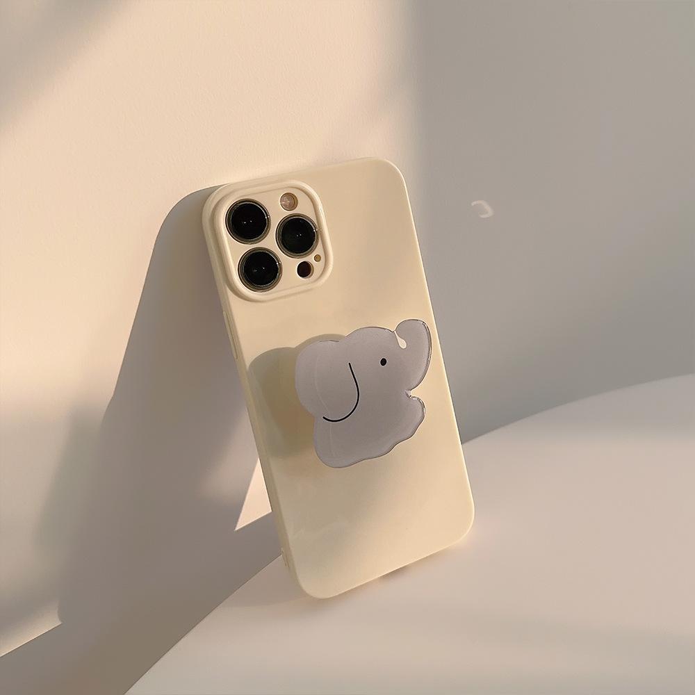Creamy Yellow Elephant Stand iPhone 17 Phone Case Apple 15 Pro Max Korean Style 12 Silicone Soft 16 Compatible 14