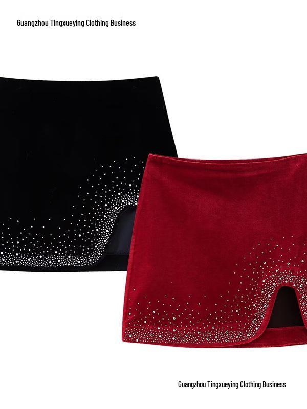Элегантная мини-юбка из бархата с высокой талией в европейском и американском стиле для женщин - Коллекция Осень/Зима 2026