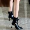 Модные женские кожаные короткие ботинки Модные остроносые ботильоны на тонком высоком каблуке с боковыми молниями Осенние сексуальные женские туфли D417