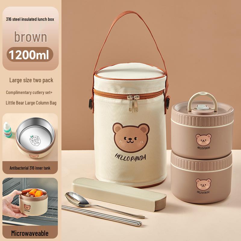 316 Stainless Steel Insulated Double-Layer Microwaveable Bento Lunch Box for Students and Office Workers