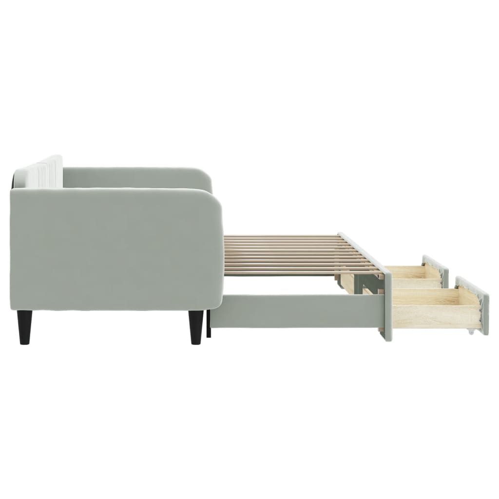 Extendable Daybed with Drawers Light Grey 90x200 cm Velvet