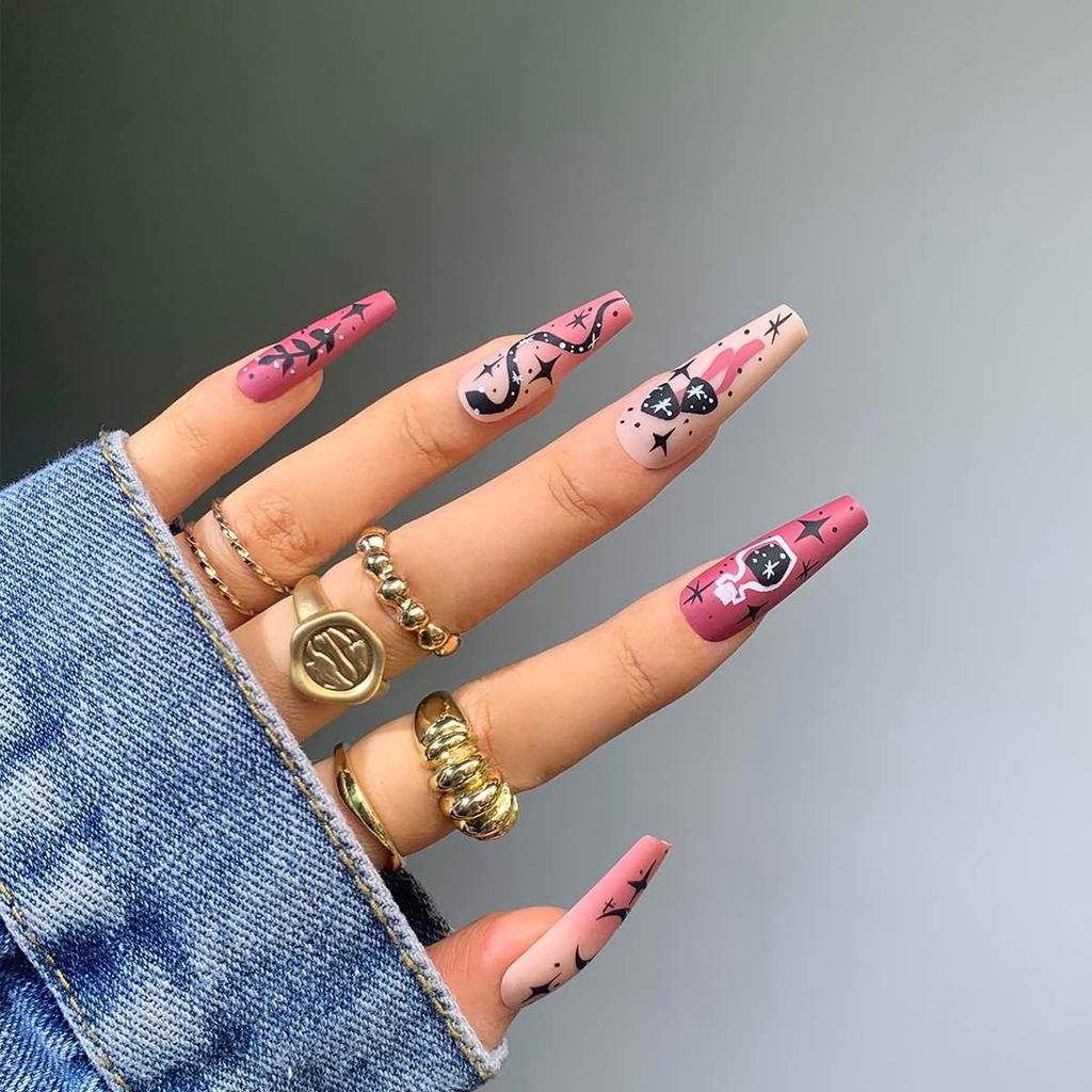 24pcs/Box Press On Nails Manicure Tool Full Cover Fake Nails Coffin False Nails Wearable Nail Tips