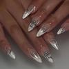 24 Pieces Wear Nail Piece Cross European and American Silver Flame Manicure French Fake Nail Finished Product