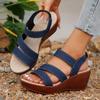 Модные джинсовые босоножки на высоком каблуке для женщин, босоножки на платформе с эластичной резинкой, женские легкие повседневные летние гладиаторские туфли 2024 года