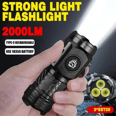 Мощный мини-светодиодный фонарик 3LED с зажимом для ручки, встроенный аккумулятор, Type-C, перезаряжаемый, EDC-фонарь, уличный, аварийный, кемпинговый фонарь