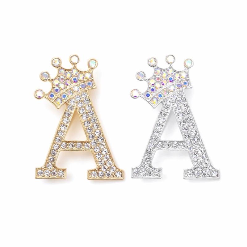 Fashion Crown 26 Initial Letters A To Z Rhinestone Brooches For Women Coat Dress Lapel Collar Pin Jewelry Accessries