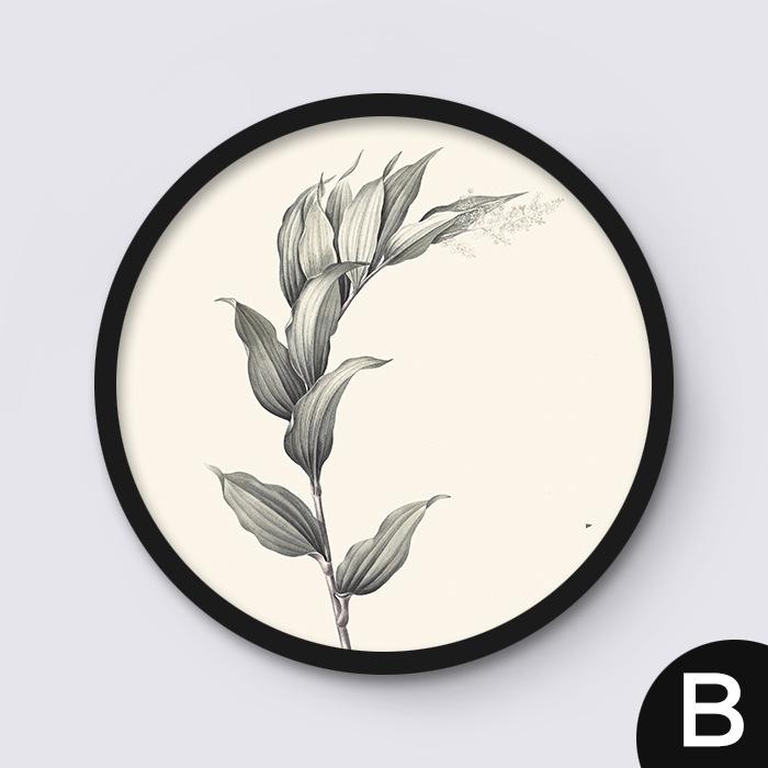 Скандинавская картина на холсте, черно-белое растение, круглый декоративный постер, простой современный подвесной и ресторан, скандинавское настенное искусство