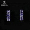 Natural Blue Tanzanite Clasp Earring ,3ct Real Tanzania Aa Color 10 Piece Oval 3*5mm 925 Sterling Silver Fine Jewelry Women