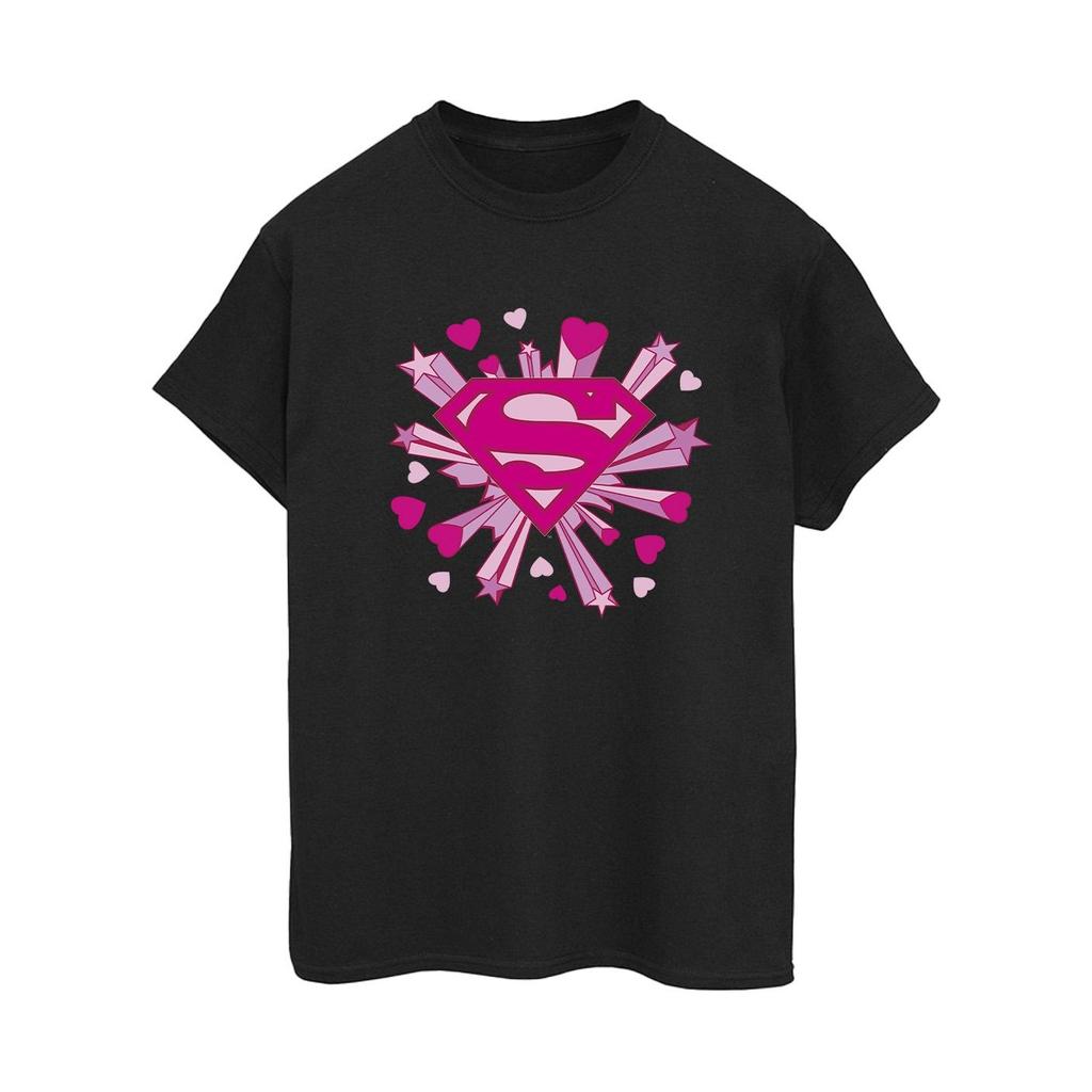 DC Comics Womens/Ladies Superman Pink Hearts And Stars Logo Cotton Boyfriend T-Shirt