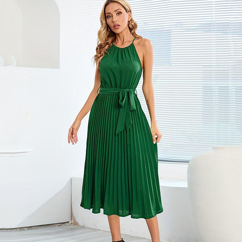 Женское летнее повседневное сексуальное сплошное платье с лямкой на бретельках и покрытием