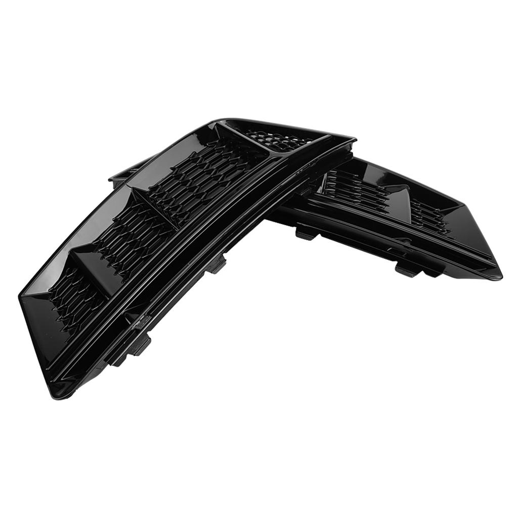 2pcs for S4 Style Glossy Black Front Bumper Fog Light Grilles for A4 B9 2017‑2018