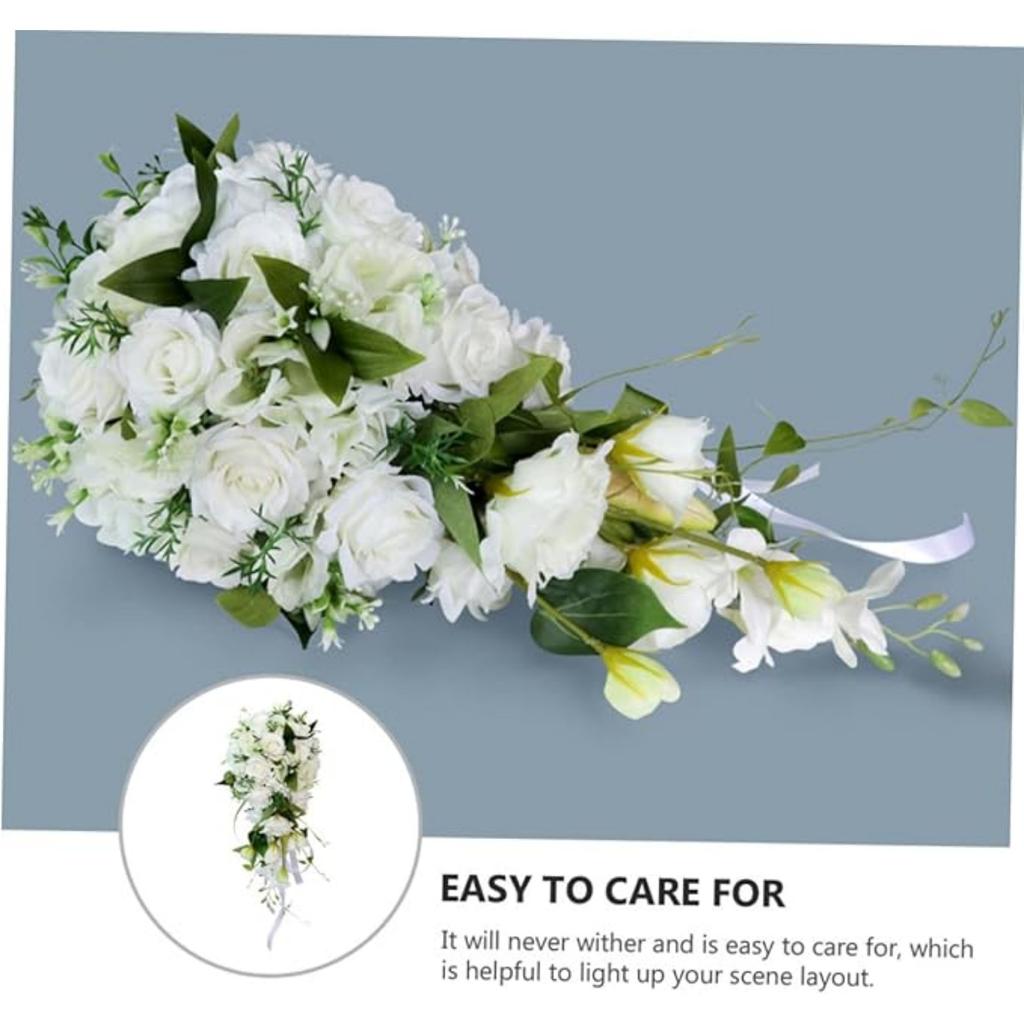 Artificial Flower Holding Flower Wedding Bouquet for Bride Waterfall Design White Simulation Flower Bouquet