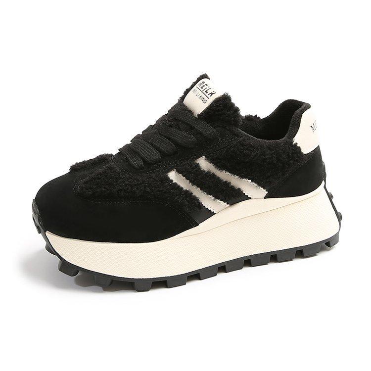 Thick-soled Velvet German Training Shoes for Women's 2025 New Board Shoes Thickened Warm Cotton Shoes Height-increasing Fluffy Shoes Casual Single S