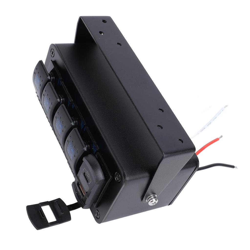 4-Gang Rocker Switch Box, Pre-Wired, Waterproof with USB Charger, Universal Fit, DC QC3.0, Multi-Function, RV, 12V, 24V (Blue Light)