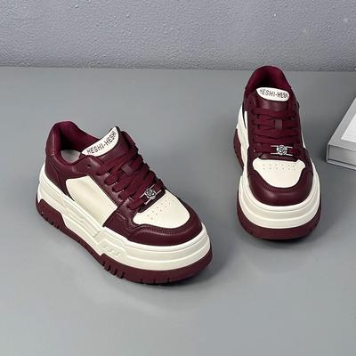 Кожаные красные ретро кеды женские с небольшой высотой подошвы белые туфли 2025 осень новинка универсальная спортивная и повседневная обувь