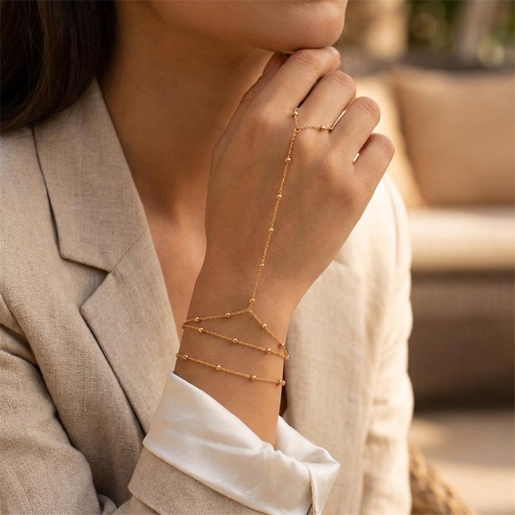 Dainty Boho Satellite Bead Finger Bracelet for Women Sexy Gold Color Hand Harness Chain Minimalist Valentine Summer Jewelry Gift