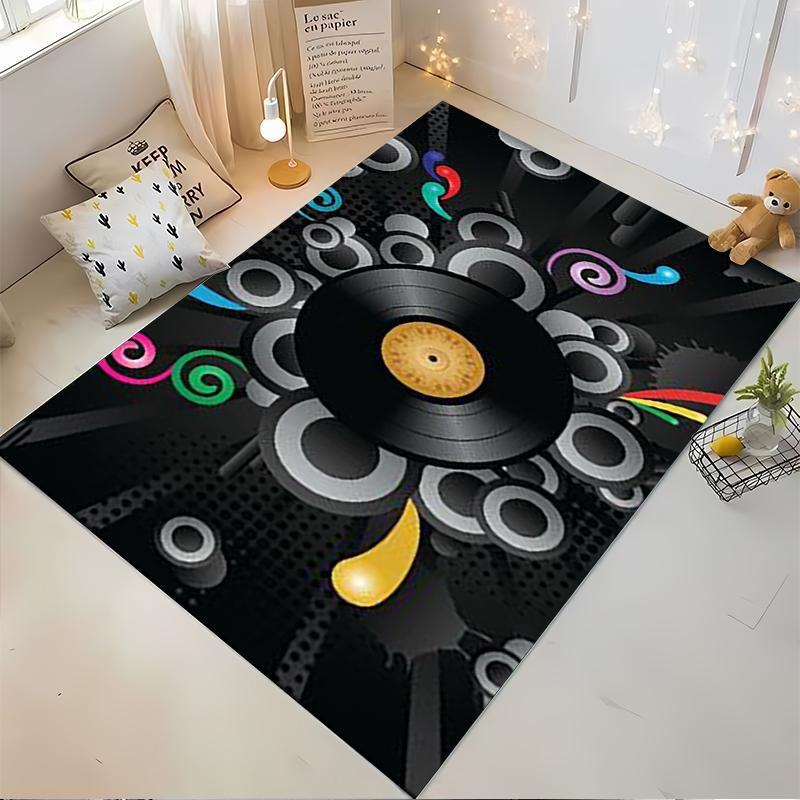 Colorful Vinyl Record Design Carpet with Abstract Retro Patterns Suitable for use as an anti-slip for living room bedroom sofas