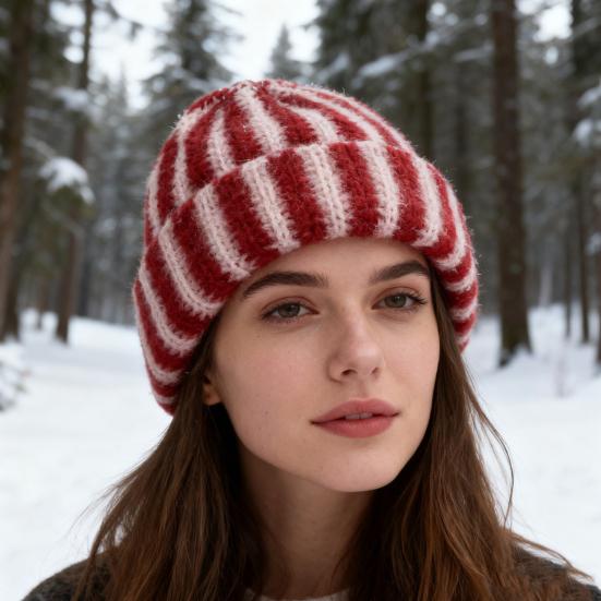 Зимняя вязаная шапка пэчворк цветная в полоску принт мягкая на ощупь дышащая без полей шапка для активного отдыха шапка-пуловер