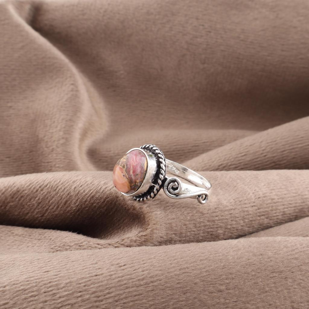 Кольцо с розовым опалом и бирюзой, Кольцо с драгоценным камнем ручной работы, Кольцо из серебра 925 пробы, Прекрасное ювелирное изделие, Для подарка на годовщину