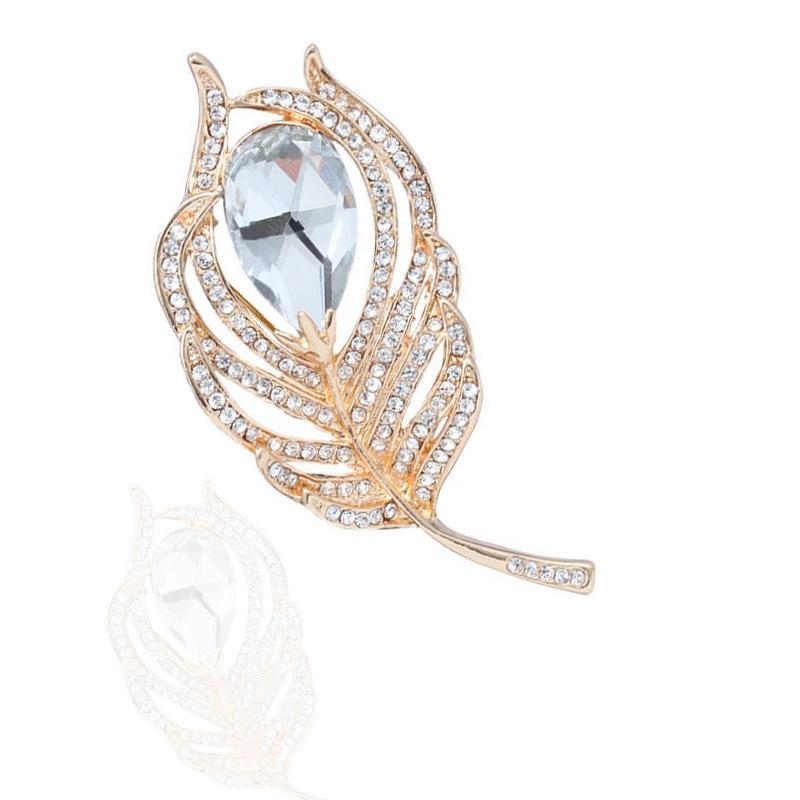 Diamond Peacock Feather Brooch Women'S High-End Crystal Fashion Clothing Accessories Brooch Pin, Alloy Brooch
