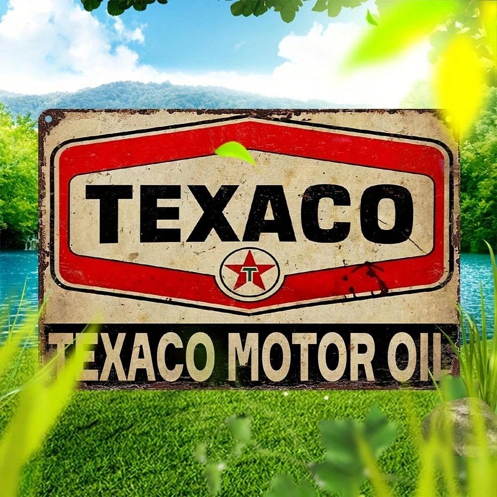 Винтажная металлическая вывеска Texaco Motor Oil, Ретро автомобильное настенное искусство, Декор для гаража или мужской комнаты, Акцент для автолюбителей