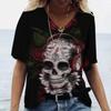 Футболка с черепами, женская рубашка, модная новая повседневная футболка с короткими рукавами, женская одежда для девочек, футболка с v-образным вырезом для женщин