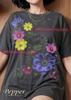 Anemone Cosmos Flowers Floral Art Botanical Comfort Colors® Tshirt, Nature Garden Black Background Gold Dust Vintage Graphic Tee