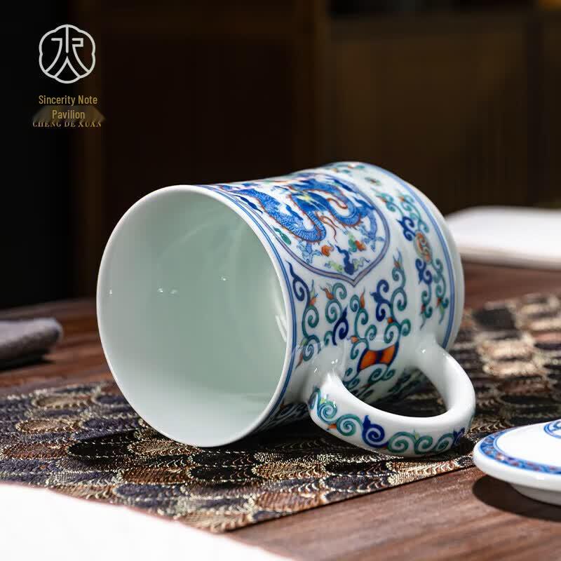 Керамическая чайная чашка Jingdezhen с ручной росписью «Два дракона» и металлическим ситечком