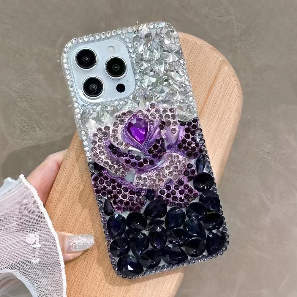 Glitter Rhinestone Rose Flower Phone Case For Motorola Moto G82 G52 G22 G32 G73 G13 G23 G53 G10 G30 E15 S50 5G Bling Crystal Diamond Cover