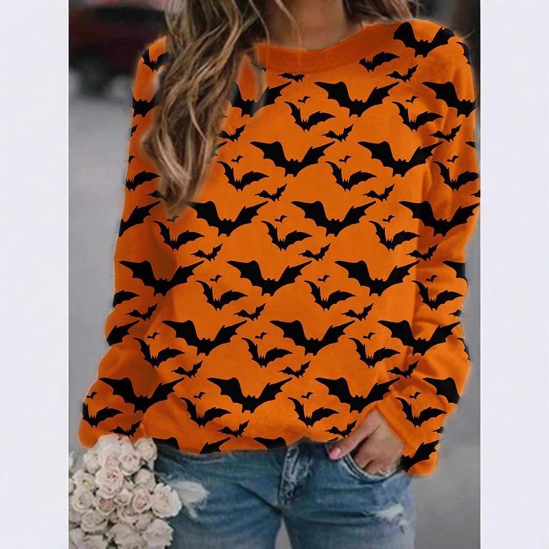2025 Autumn and Winter Halloween Element Explosion 3D Digital Printing Women's Crew Neck Sweater