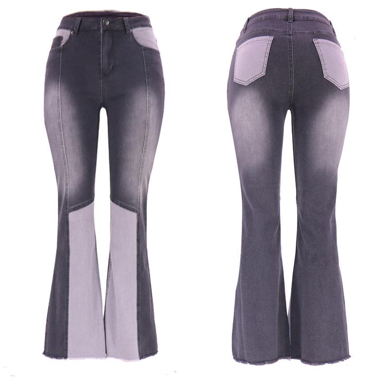 Autumn 2023 Women's European & American Color Block High Waist Flared Jeans