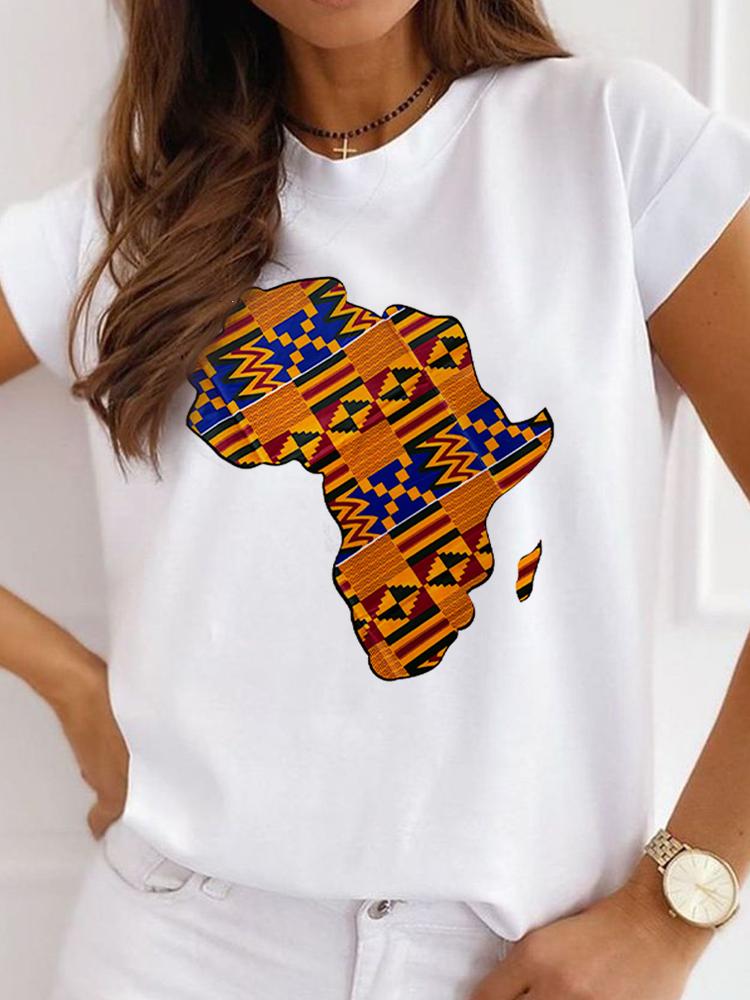 New Unisex's African-Style Casual Short-Sleeve T-Shirt, Loose-Fit Round-Neck Summer White T-Shirt, Printed Unisex's T-Shirt