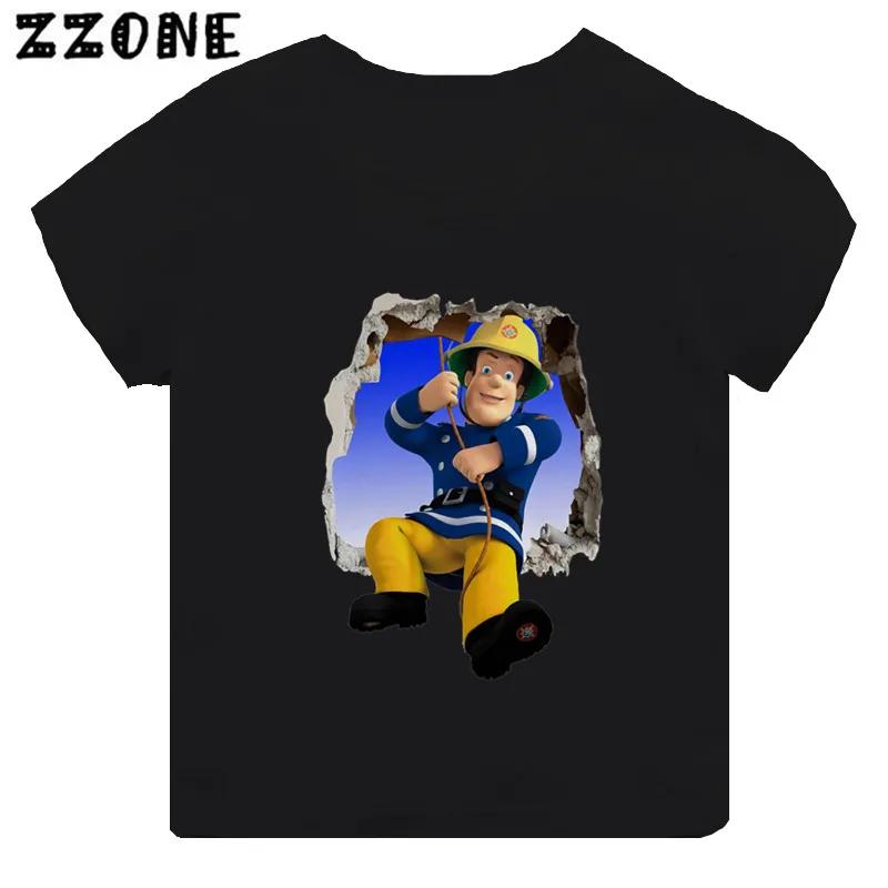 Hot Sale Fireman Sam Print Cartoon Kids Tshirt Funny Girls Clothes Baby Boys Black Short Sleeve T shirt Children TopsTH2450