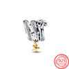 Trendy S925 Silver Gold Plated Pavé Zircon Sparkling Around Stars Dangle Charm Fit Fashion Bracelet DIY Jewelry Gift Making