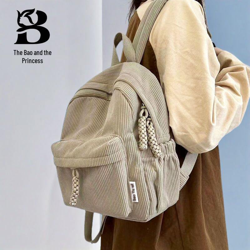 Женский вельветовый рюкзак Зима 2024 - Японский повседневный, Универсальный, Стиль мягкой девушки для путешествий и шопинга