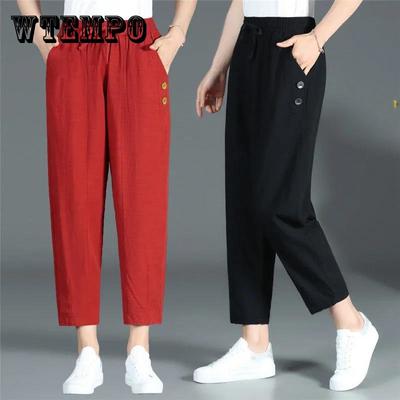XL-XXXXL хлопковые льняные брюки женские весенние и летние свободные повседневные брюки с эластичной резинкой на талии