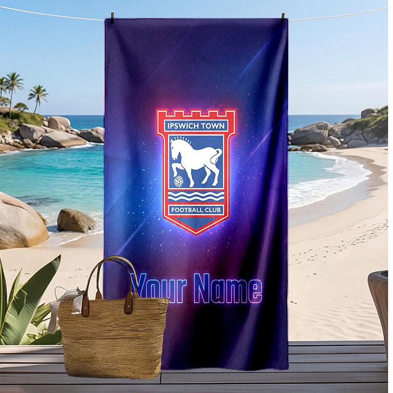 Ipswich Town Personalized Printed Beach Towel Soccer Logo Support Custom Name Text Absorbent Towel For Sport Travel Special Gift