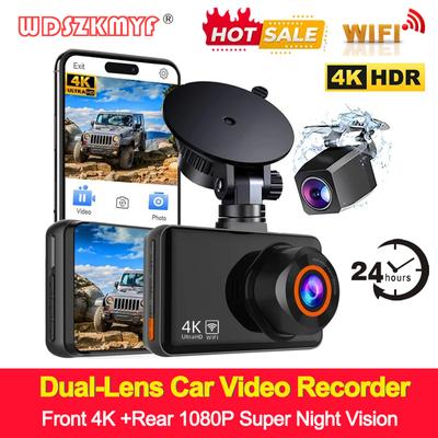 Автомобильный видеорегистратор 4K, видеорегистратор с Wi-Fi, передняя и задняя камера, видеорегистратор для автомобилей, камера заднего вида, круглосуточный парковочный монитор, черный ящик