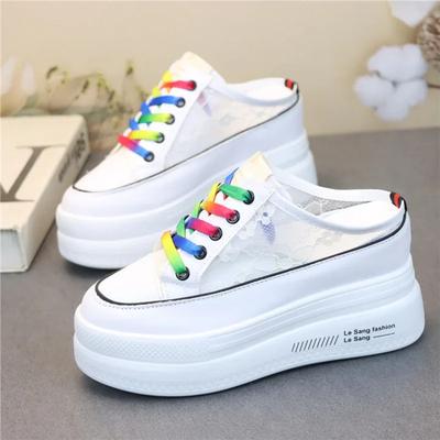 Летние парусиновые туфли на толстой подошве, с внутренней платформой, полушлепанцы, женские туфли-маффины, ленивые туфли-педали, женские повседневные дышащие шлепанцы