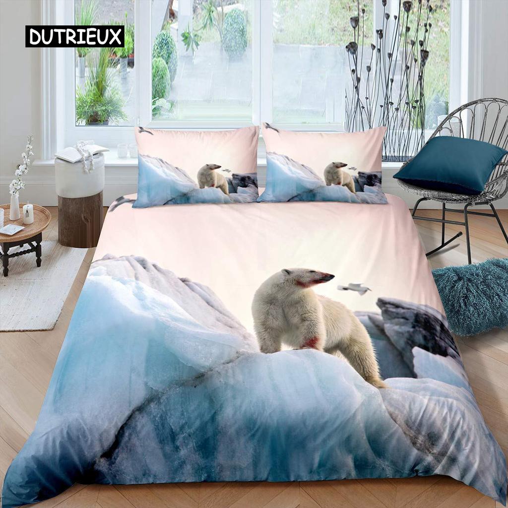 Белый медведь пододеяльник комплект постельного белья размера Queen Белый медведь с рисунком животных пододеяльник с принтом медведя для взрослых подростков детей