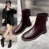 Brown Short Boots Women's Winter 2025 New Velvet Boots Flat-bottomed Versatile Martin Boots Autumn and Winter Soft Leather Thin Boots