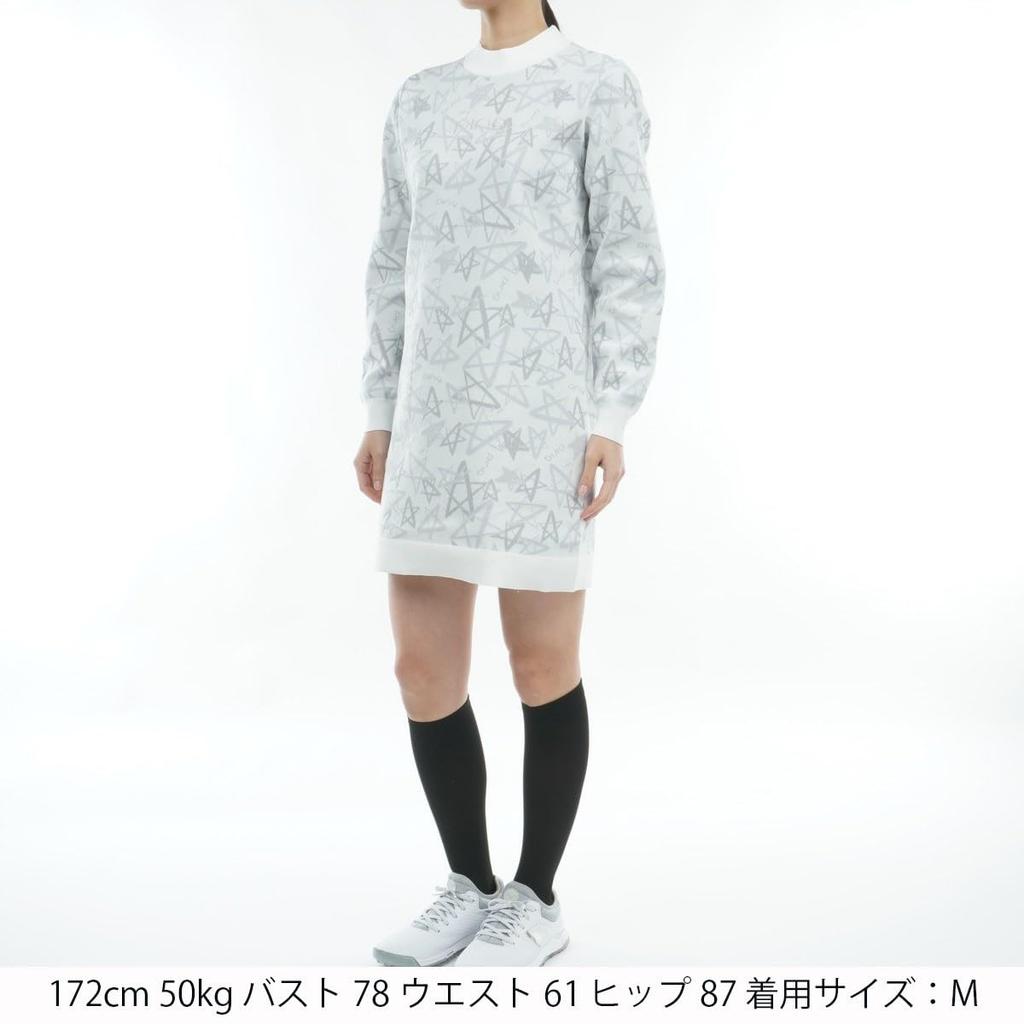 Вязаное платье жаккардовое с воротником-стойкой L [Pin Apparel] Женское (Полностью шея) / / 622-3224002 030_Белый (звезда)