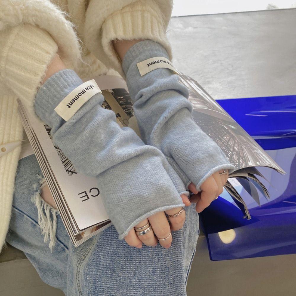 Arm Warmers Long Wrist Gloves Cashmere Elbow Mittens Korean-Style Knitted Gloves Girls Women