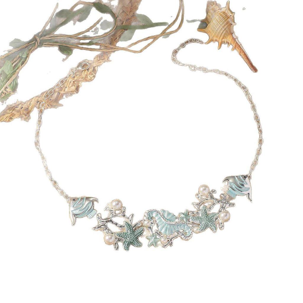 Эмалевый ювелирный набор «Морская звезда и ракушка» - Элегантное колье и серьги