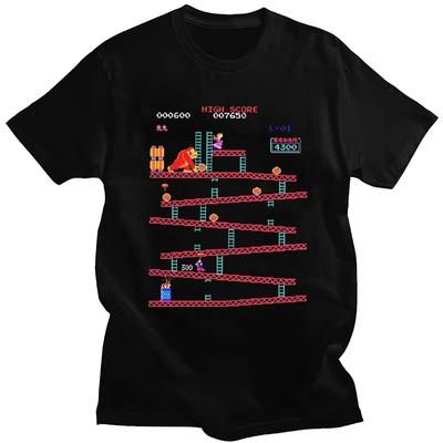 Забавная футболка Donkey Kong Мужская Футболка с коллажем Аркадной игры Винтажная хлопковая футболка с коротким рукавом Ретро футболка Уличная одежда Оверсайз