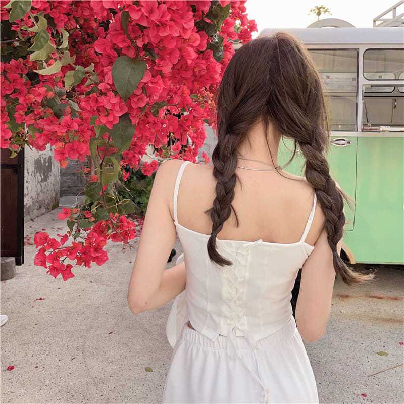 Синий маленький жилет-камисоль женский летний короткий стиль Spicy Girl Design Sense Niche Белый топ