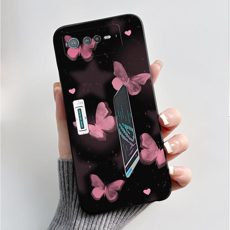 For Asus ROG 6 Case For ROG Phone 6 Pro / 6D Fashion Butterfly Flowers Bumper Soft Black Silicone Cover For Asus ROG6 ROG6D Case